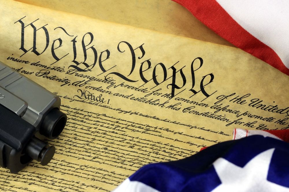 US Constitution with Hand Gun, Right to Keep and Bear Arms, also known as Gun Rights
